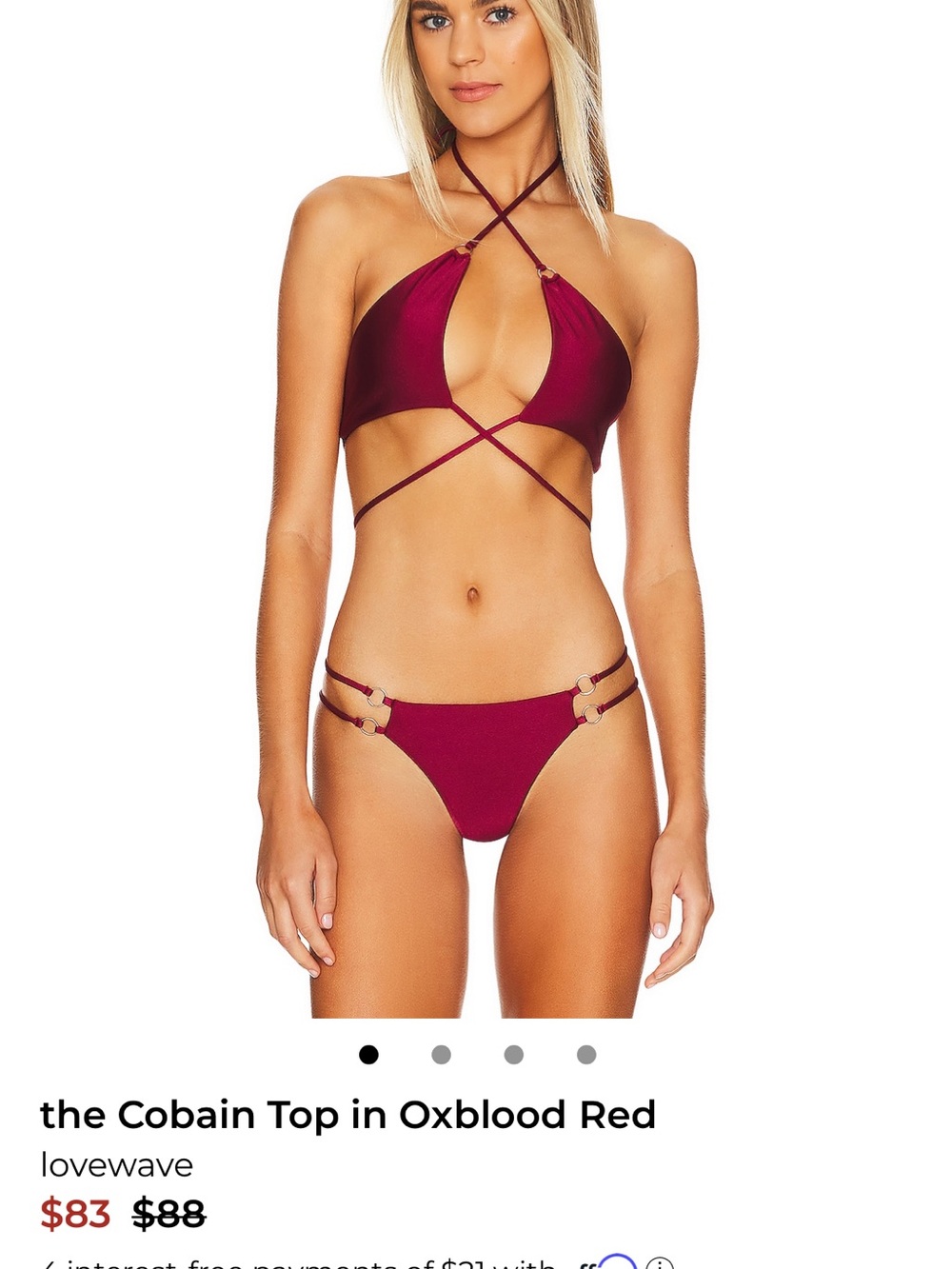 Lovewave cobain top and bottom in oxblood red color .Size XS